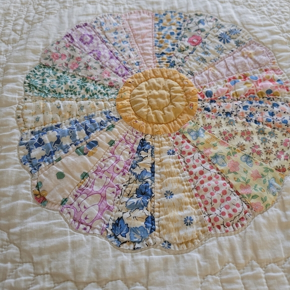 Antique Dresden Plate 1920s Patchwork Quilt 84 x 84 SHIPS TODAY - Picture 4 of 14